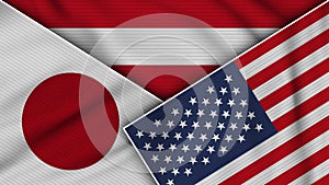 Austria United States of America Japan Flags Together Fabric Texture Illustration