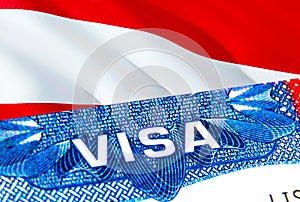 Austria Visa. Travel to Austria focusing on word VISA, 3D rendering. Austria immigrate concept with visa in passport. Austria