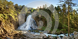 Austria waterfall panorama in Alps, Golling