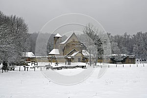 Austria, Monastery in winter landscape photo