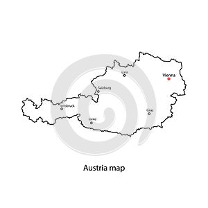 Austria world map country outline in black contour. Vector illustration.