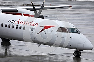 Austrian Airlines plane, close-up view ATR aircraft