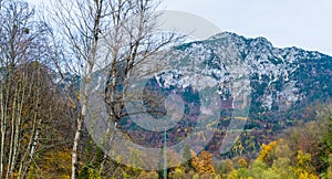 Austrian alps, Green meadows, alpine cottages and mountain peaks