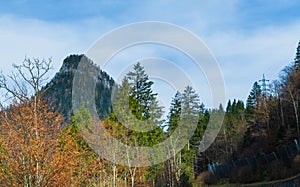 Austrian alps, Green meadows, alpine cottages and mountain peaks