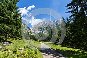 Austrian Alps. Path through summer mountain landscape, Kaiser mountains, Austria, Tirol