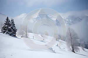 Austrian Alps winter panorama offers breathtaking snow covered mountain scenery