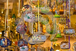 Austrian Christmas baubles in a shop window