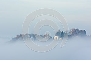 Austrian church in the fog