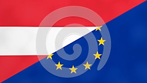 Austrian and Europe flag. Brexit concept of Austria leaving European Union