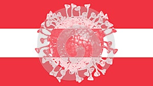 Austrian flag with an image of the Covid-19 virus in the flags colors