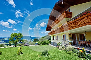 Austrian guest house in mountains near mondsee lake