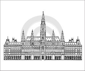 Austrian landmark. Town hall building in Vienna, Austria