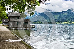 Austrian landscape with boat hangars