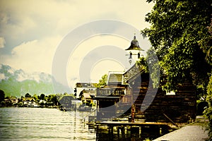 Austrian landscape with boat hangars