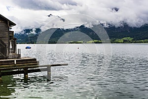 Austrian landscape with boat hangars