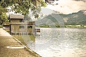 Austrian landscape with boat hangars