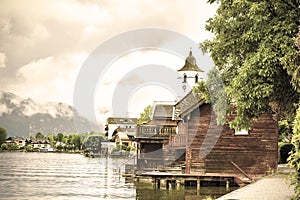 Austrian landscape with boat hangars