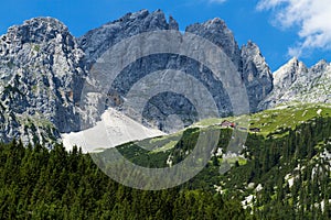 Austrian mountain landscape. View of Kaiser Mountains. Austria, Tyrol, Wilder Kaiser