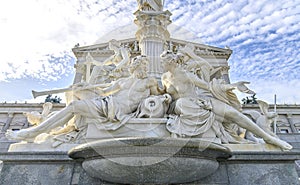 The Austrian Parliament Building and Athena Fountain in Vienna, Austria