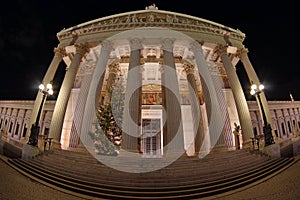 Austrian Parliament building, at night - landmark attraction in Vienna, Austria