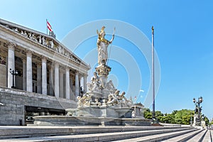 Austrian parliament building with famous Pallas Athena fountain.