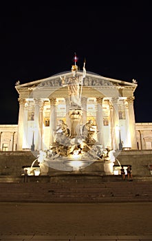 Austrian Parliament building in Vienna at night