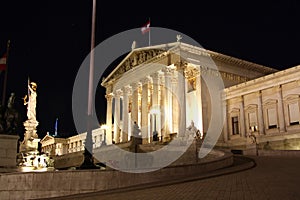 Austrian Parliament building in Vienna at night