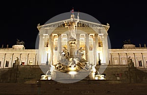 Austrian Parliament building in Vienna at night