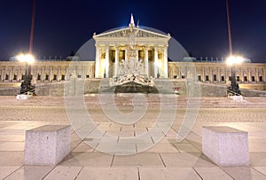 Austrian Parliament in Vienna at night