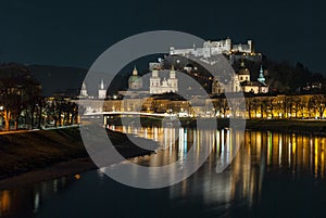 Austrian town Salzburg at christmas night