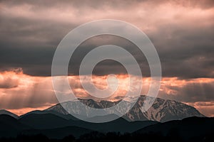 Austrian winter mountain schneeberg during the sunset