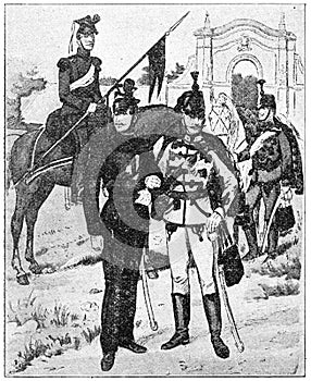 Austro-Hungarian troops 1859. Illustration of the 19th century.