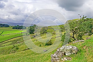 Austwick meadowland path to the Norber erratics, Yorkshire Dales, England photo