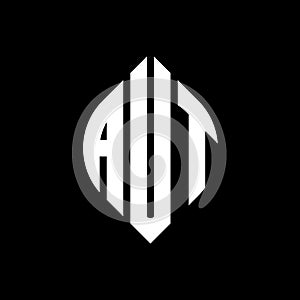 AUT circle letter logo design with circle and ellipse shape. AUT ellipse letters with typographic style. The three initials form a