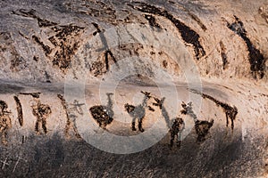 Authentic ancient cave drawings dating back 7000 years ago in Magura cave, Belogradchik, Bulgaria.