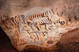 Authentic ancient cave drawings dating back 7000 years ago in Magura cave, Belogradchik, Bulgaria.