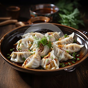 Authentic Asian-inspired Dumplings In A Dignified Black Bowl