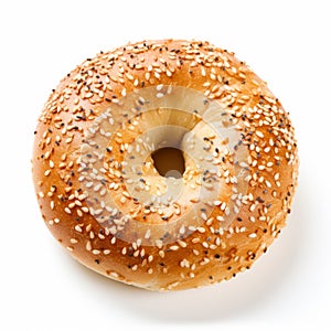 Authentic Bagel On White Background With Sesame Seeds