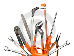 Authentic DIY hand tools set on white background