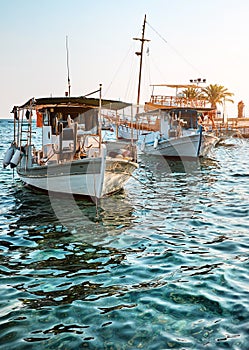 Authentic fishing boats Neos Marmaras Sithonia Chalkidiki Greece photo
