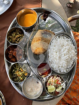 An Authentic Goan Meal, Fried Fish, Fish curry and white rice