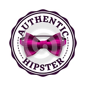 Authentic Hipster Label Vector. Stamp Design. Bow Tie. Realistic Illustration