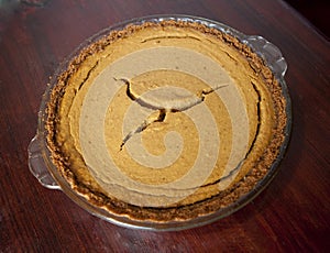 Authentic homemade pumpkin pie close up