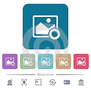 Authentic image flat icons on color rounded square backgrounds photo