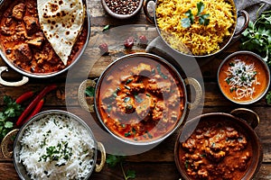 Authentic Indian Cuisine Assortment on Rustic Table