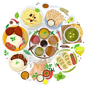 Authentic indian food, original delicious taste banner, flat vector illustration. Spicy asian foodstuff, piquant flavor