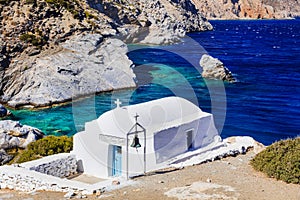 Authentic island of Greece, Cyclades. Agia Anna beach with small