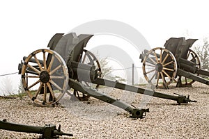 Authentic Italian cannon on a white foggy background