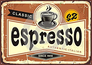 Authentic Italian espresso vintage tin sign