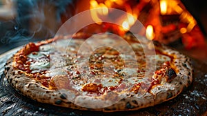 authentic italian pizza, an oven with fired cheese bubbling and a perfectly crispy crust, offering an authentic taste of